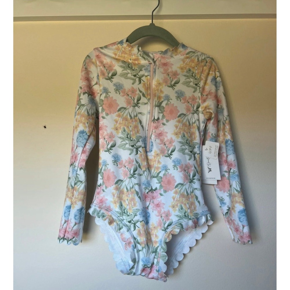 Girls 4/5 (runs big) Jessica Simpson floral long sleeve one-piece swimsuit NWT